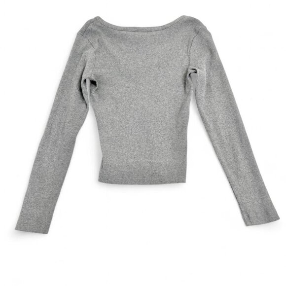 Universal Thread Gray Ribbed Scoop Neck Fitted Long Sleeve Top XS Stretch Knit - Picture 3 of 5